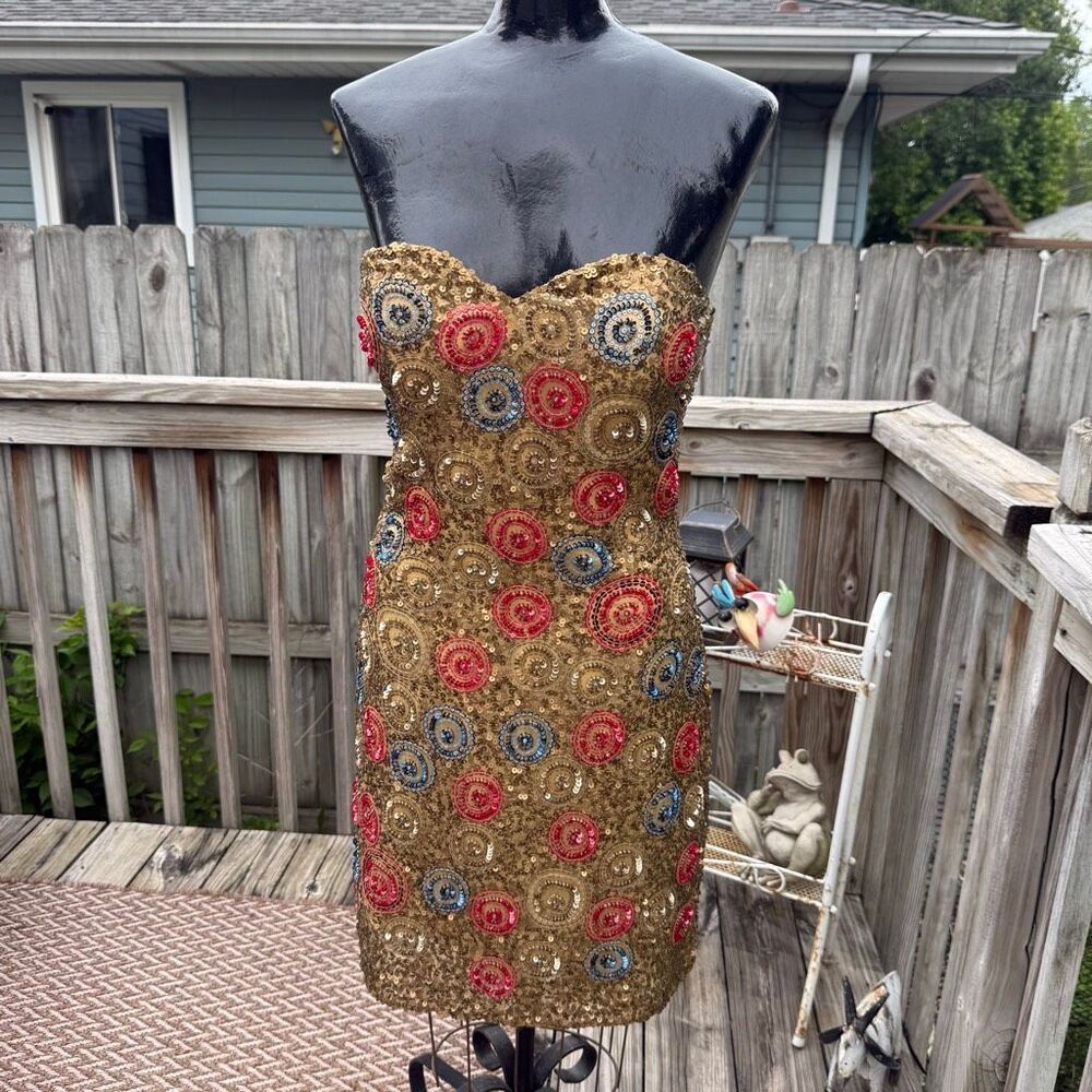 Scala Strapless Sequin Party Mini Beaded 100% Silk Dress